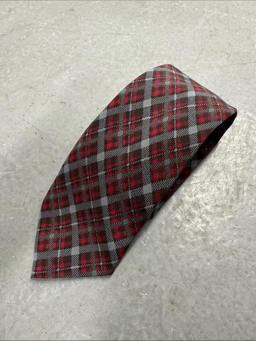 VTG Chloé Red and Gray Plaid Silk Tie - Made In France